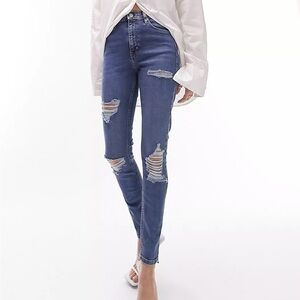 Topshop Jamie Ripped Jean in Mid Blue